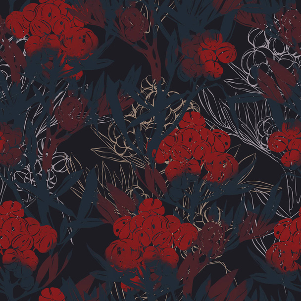 flores y hojas abstractas en colores rojo oscuro y gris, medios mixtos
 - Foto, Imagen