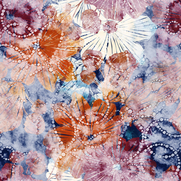 ヴィンテージの花の暗い色のシームレス パターン - 写真・画像