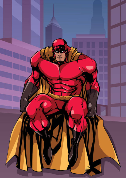 Superhero Sitting in City - Vektor, Bild