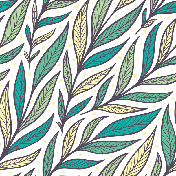 Colorful vector illustration of floral seamless pattern with leaves and branches - Vektor, kép