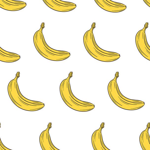 Bananas bright colorful seamless pattern, template for your design. Fresh fruits collection. Decorative hand drawn doodle vector illustration - Wektor, obraz