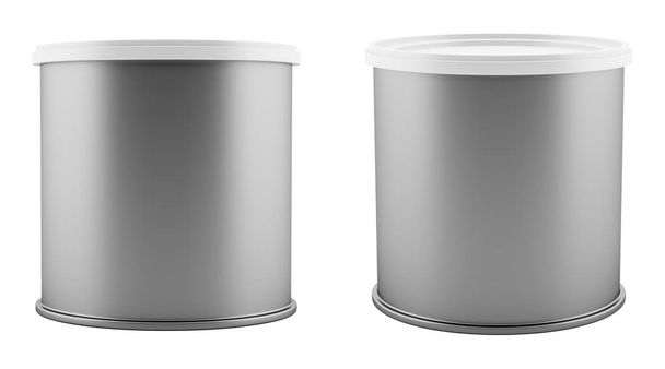 blank metal tin can with white plastic lid isolated on white background. 3d illustration - Photo, Image