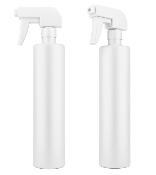 lege plastic cleaner spray fles sjabloon geïsoleerd op een witte achtergrond. 3D illustratie - Foto, afbeelding