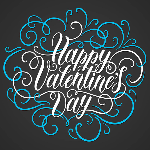 Kleurrijke vectorillustratie van de dag van Valentijnskaarten kaartsjabloon met gedecoreerde handgetekende tekst Happy Valentines day  - Vector, afbeelding