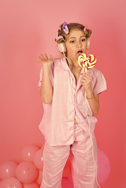 Funny child with candy lollipop - Фото, изображение