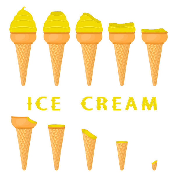 Illustration vectorielle pour crème glacée naturelle au carambole sur cône de gaufre. Modèle de crème glacée composée de glace fraîche douce, dessert glacé savoureux. Glaces de fruits frais de carambole en cônes de gaufrettes
. - Vecteur, image