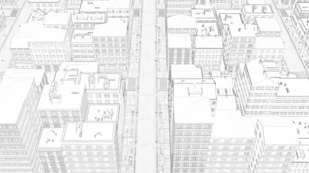 Fliegen in der skizzierten Stadt auf Weiß - Filmmaterial, Video