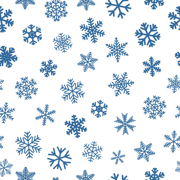 Joulun saumaton kuvio lumihiutaleita, sininen valkoisella taustalla
 - Vektori, kuva