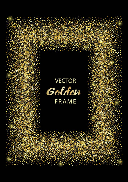 Luxury Golden Glitter Rectangular Frame - Vector, Image