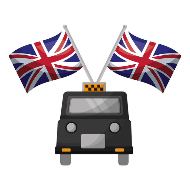 classic taxi with flags of great britain - Vector, Image