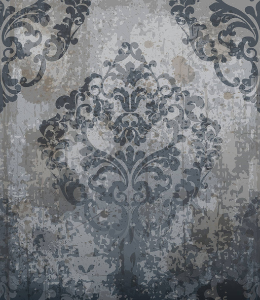 Baroque classic damask pattern ornament Vector. Royal fabric background. Luxury decors gray colors - Vektor, Bild