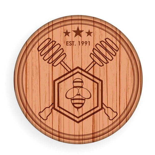 Ronde houten bord. Honing elementen sjabloon voor logo label. Vectorillustratie. - Vector, afbeelding