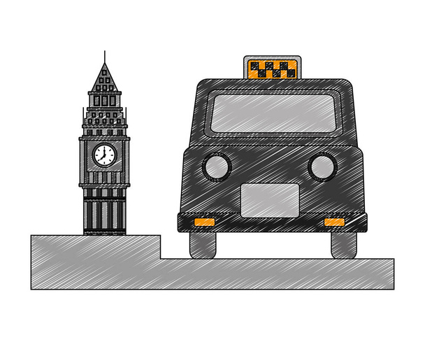 Big ben torony brit klasszikus taxi - Vektor, kép