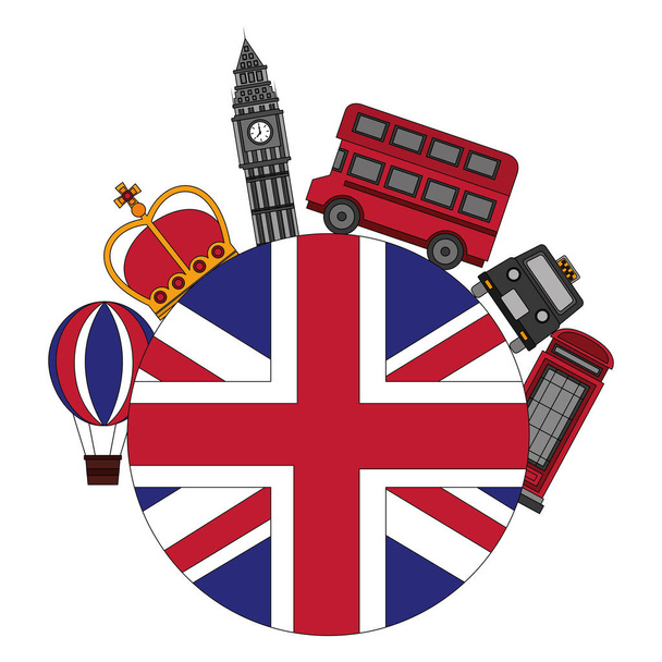 σημαία της Μεγάλης Βρετανίας με τα εικονίδια του Λονδίνου - Διάνυσμα, εικόνα