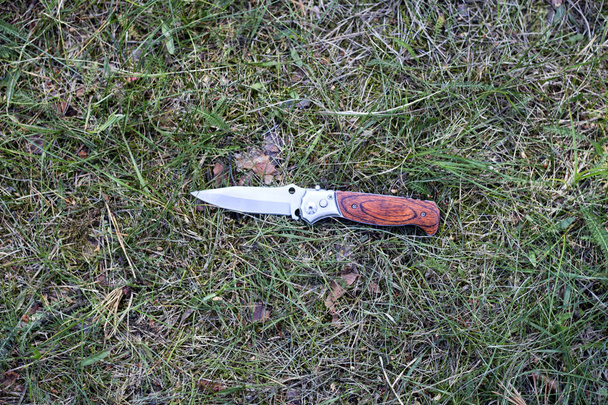 knife on the grass, investigation, murder - Photo, Image