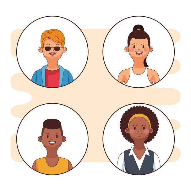 Young people round icons - Vector, Image
