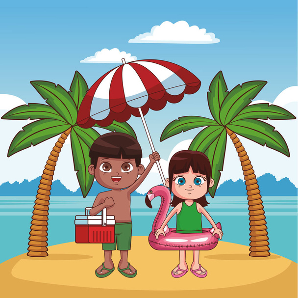 Kinderen en strand cute cartoons - Vector, afbeelding