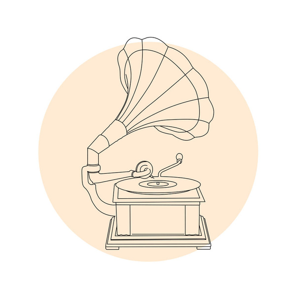 Vintage grammofoon omtrek - retro muziek draaitafel - Vector, afbeelding