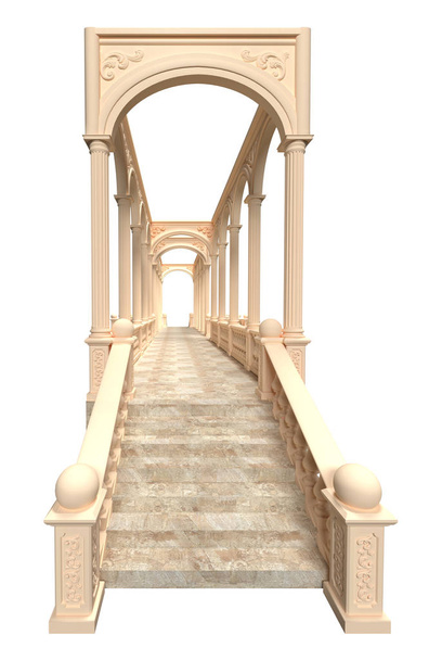 Escadaria para a balaustrada com colunas e arcos 3D renderização
 - Foto, Imagem