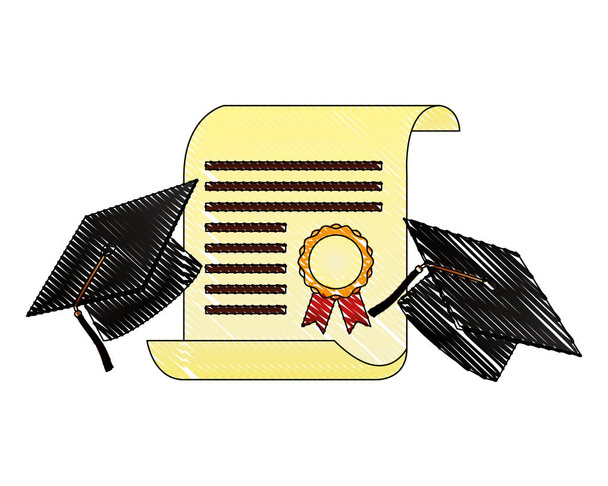 parchment diploma and hat graduation - Vector, Image