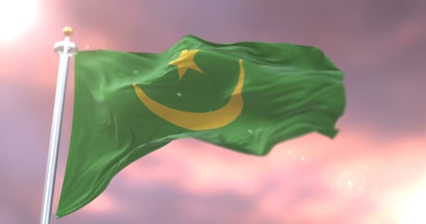 Σημαία της Μαυριτανίας έγνεψε σε αέρα με το μπλε του ουρανού σε αργή, βρόχο - Πλάνα, βίντεο
