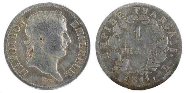 1811, Frankrijk 1ste rijk, Napoleon I. zilveren munt. 1 franc. - Foto, afbeelding
