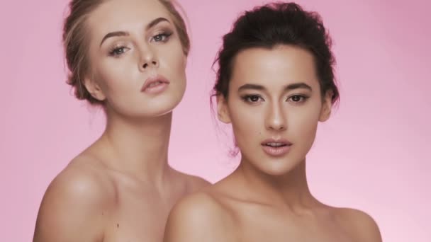 Skin care concept video, posing, young girls with perfect skin, skincare concept - Footage, Video