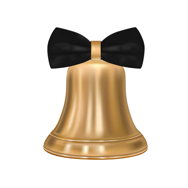 Golden bell with a bow in the vector.Metal bell on a white background. - Vector, Image