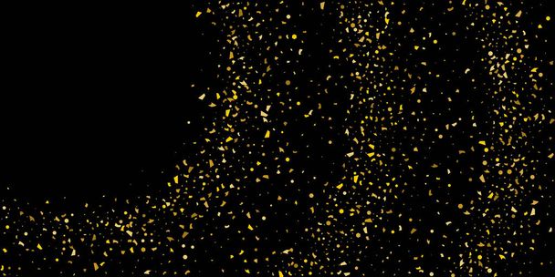 Блеск золотых частиц конфетти на черном
 - Вектор,изображение