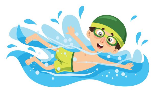 Vector Illustration Of Kid Swimming - Vector, Image
