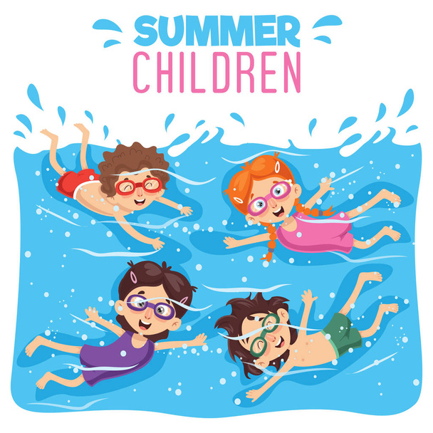 Vector Illustration Of Kid Swimming - Vector, Image