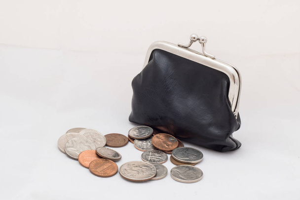 Чорний леді гаманця на вершині американська монети - Фото, зображення