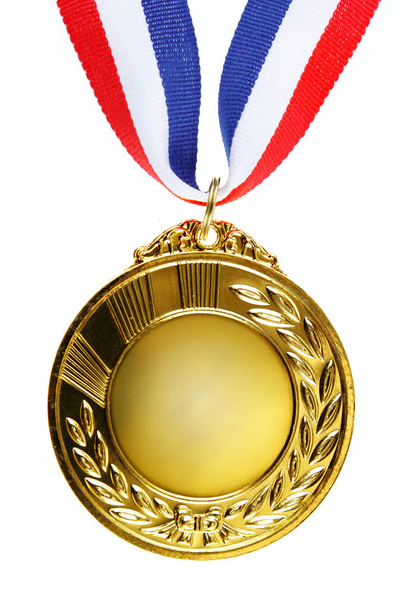 closeup της χρυσό μετάλλιο στο απλό φόντο - Φωτογραφία, εικόνα