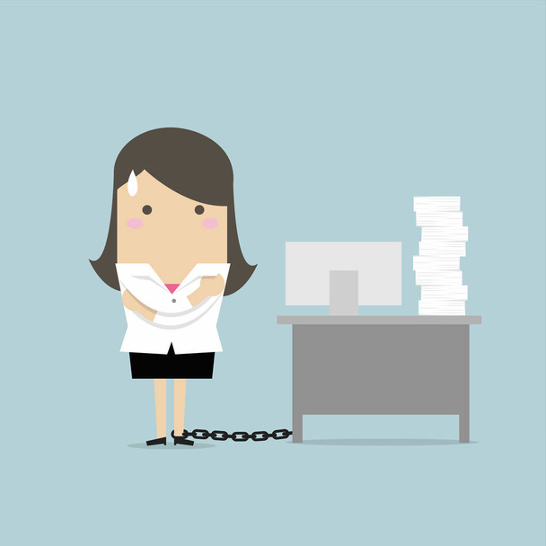 Businesswoman chained to the desk. vector - Vector, Image