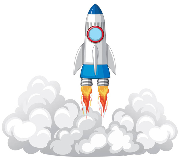 Rocket launch in the clouds illustration - Vector, Image