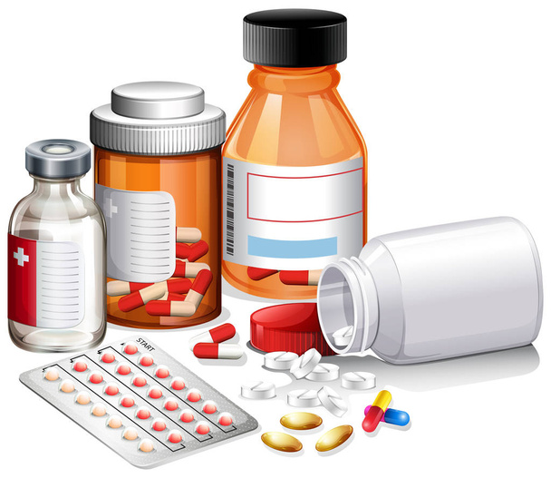 Illustration d'un ensemble de médicaments et d'ordonnances
 - Vecteur, image