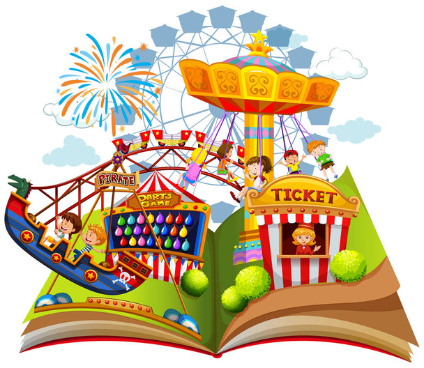 Fun carnival within pop up book illustration - Vector, Image