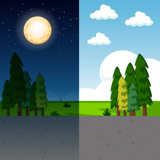 Day and night nature scene illustration - Vector, Image
