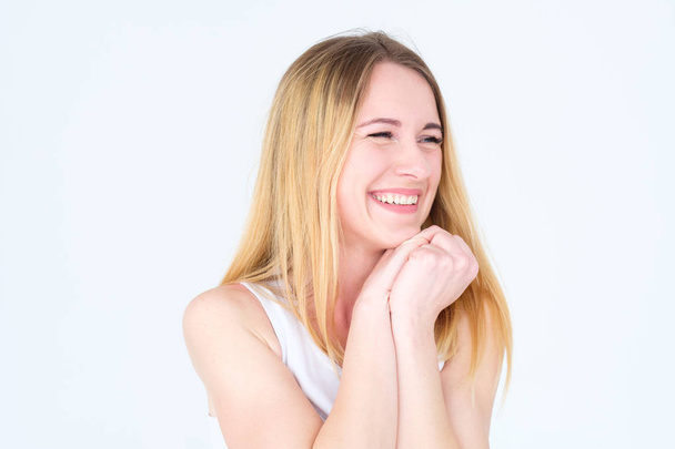 emotion face smiling woman pleased self satisfied - Fotografie, Obrázek