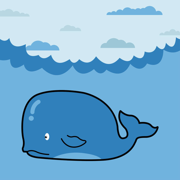 Whale in cartoon style. Whale cartoon, part of the collection of marine life. Illustration of cute cartoon whale. All in a single layer. Vector illustration. Elements for design. - Wektor, obraz