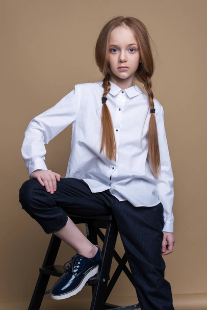 Portrait of beautiful young redhead girl posing in studio - Fotografie, Obrázek