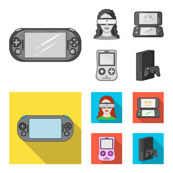 Game console and virtual reality monochrome,flat icons in set collection for design.Game Gadgets vector symbol stock web illustration. - Vector, Image
