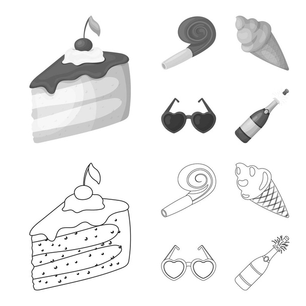 Refreshments and other accessories at the party.Party and partits set collection icons in outline,monochrome style vector symbol stock illustration web. - Vector, Image