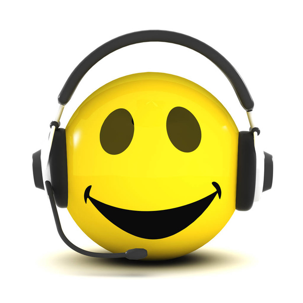 3d render of a smiley wearing a telephone headset - Photo, Image