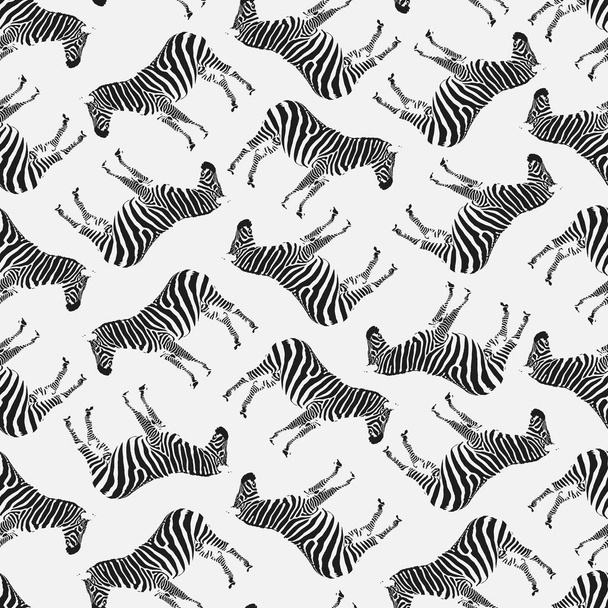 Vector Illustration. Semaless Pattern with Zebras. Black on White. - Vetor, Imagem