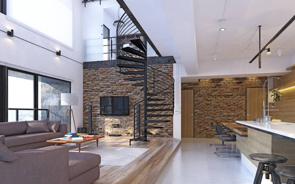 Luxus moderne Loft-Wohnung Interieur. 3D Rendering Konzept - Foto, Bild