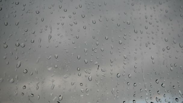 Suuri määrä tippoja sateesta ikkunalasiin. Vesivirta virtaa nopeasti alas lasia
. - Materiaali, video