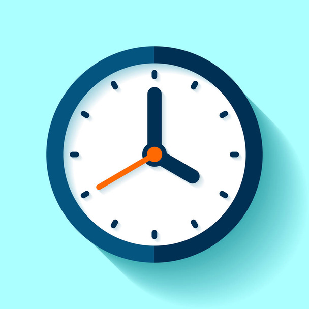 Icona dell'orologio in stile piatto, timer rotondo su sfondo blu. Alle quattro in punto. Semplice orologio. Elemento di design vettoriale per voi progetti aziendali
 - Vettoriali, immagini