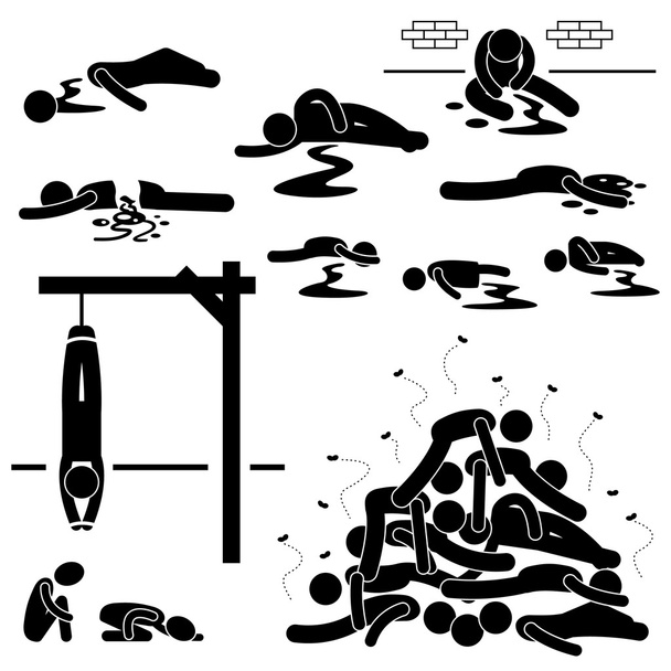 massacro olocausto genocidio carneficina morto bastone figura pittogramma icona
 - Vettoriali, immagini