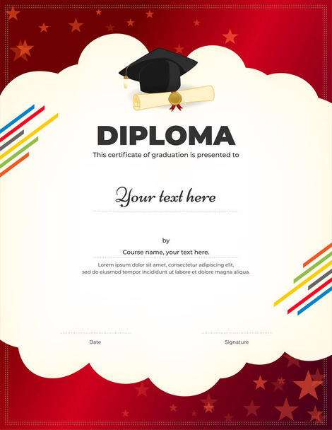 Plantilla de diploma o certificado para niños con fondo colorido
 - Vector, imagen